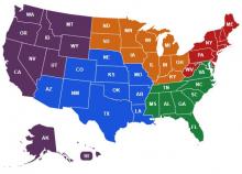 Map of the United States colored by regions.